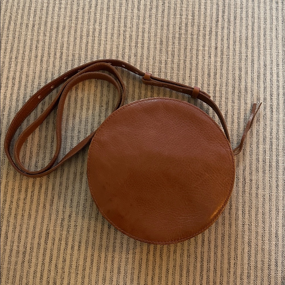Round Brown Leather Crossbody Bag